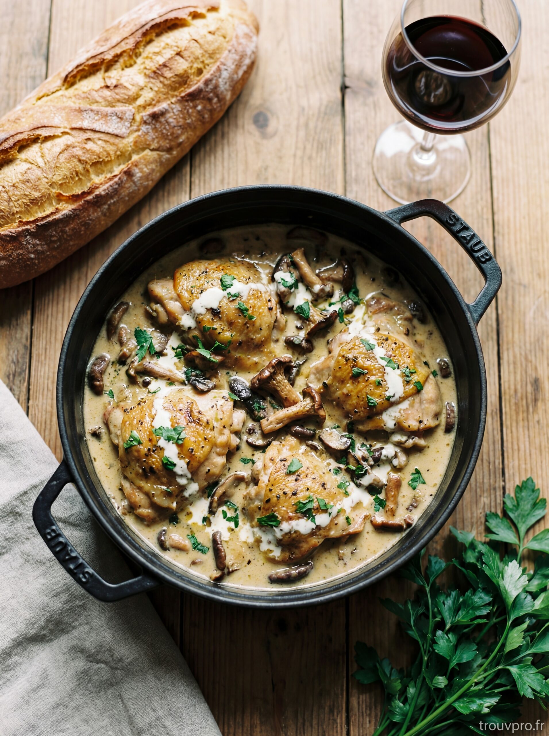 Le Poulet à la Crème et aux Champignons