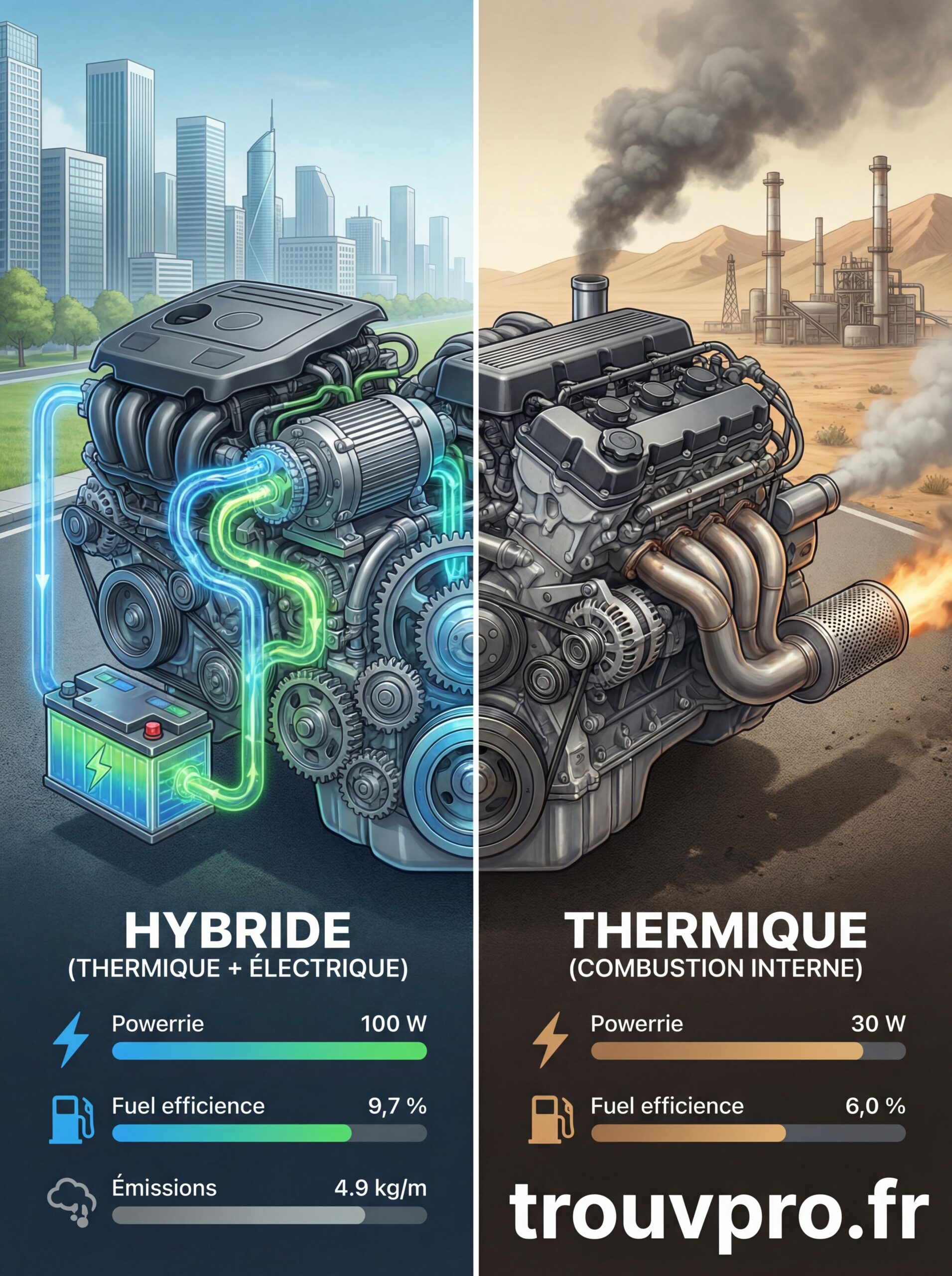 Comparatif des moteurs hybrides et thermiques