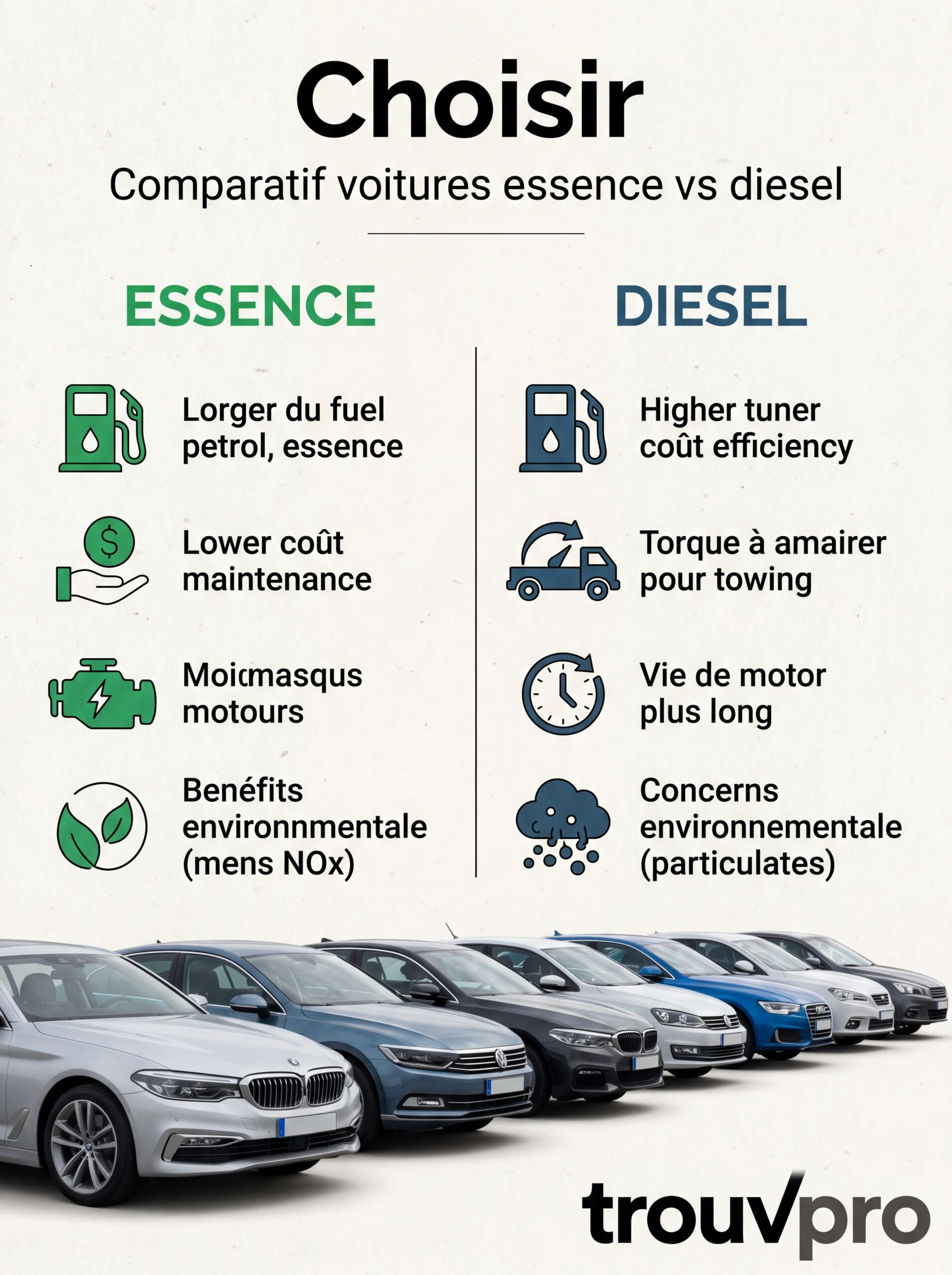 Comparatif voitures essence vs diesel