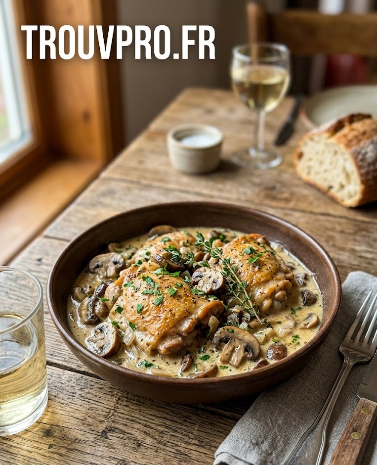 Poulet à la crème et champignons